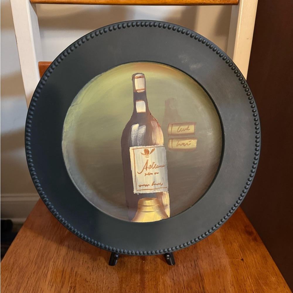Decorative Plate with Wine Bottle Design